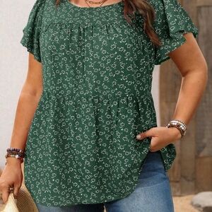 Emery Rose Green Floral Women's Top Size 3XL(18)